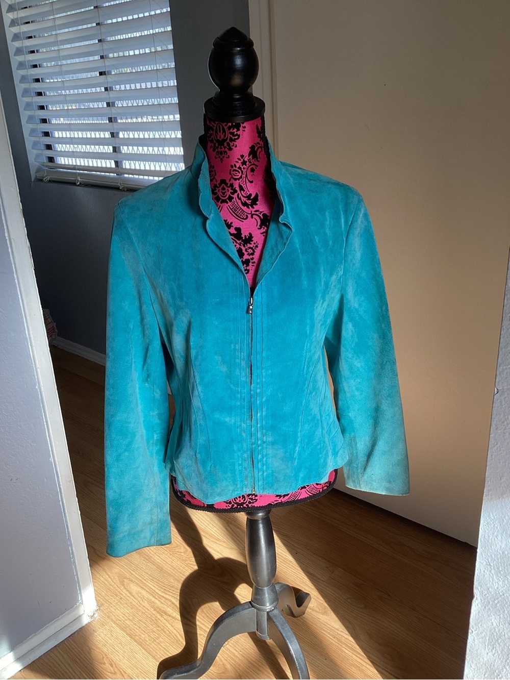 Jones New York Turquoise Suede Zip-Front Jacket L